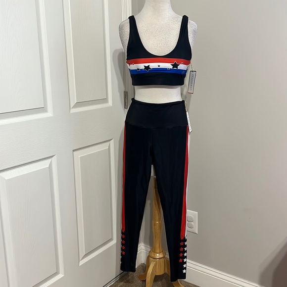 Goldsheep red white and blue stars & stripesblack 2 piece workout set